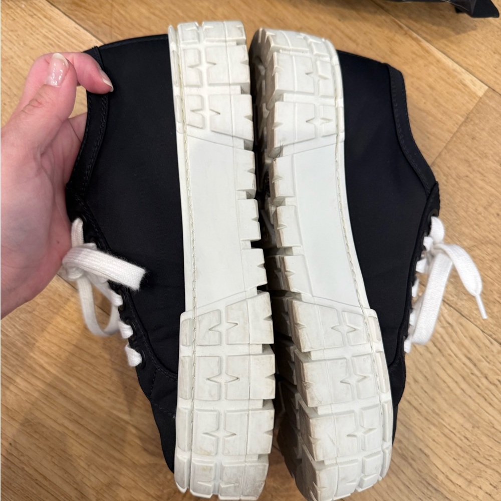 Prada Black Canvas Low-Top Sneakers with White Laces - Picture 4 of 6